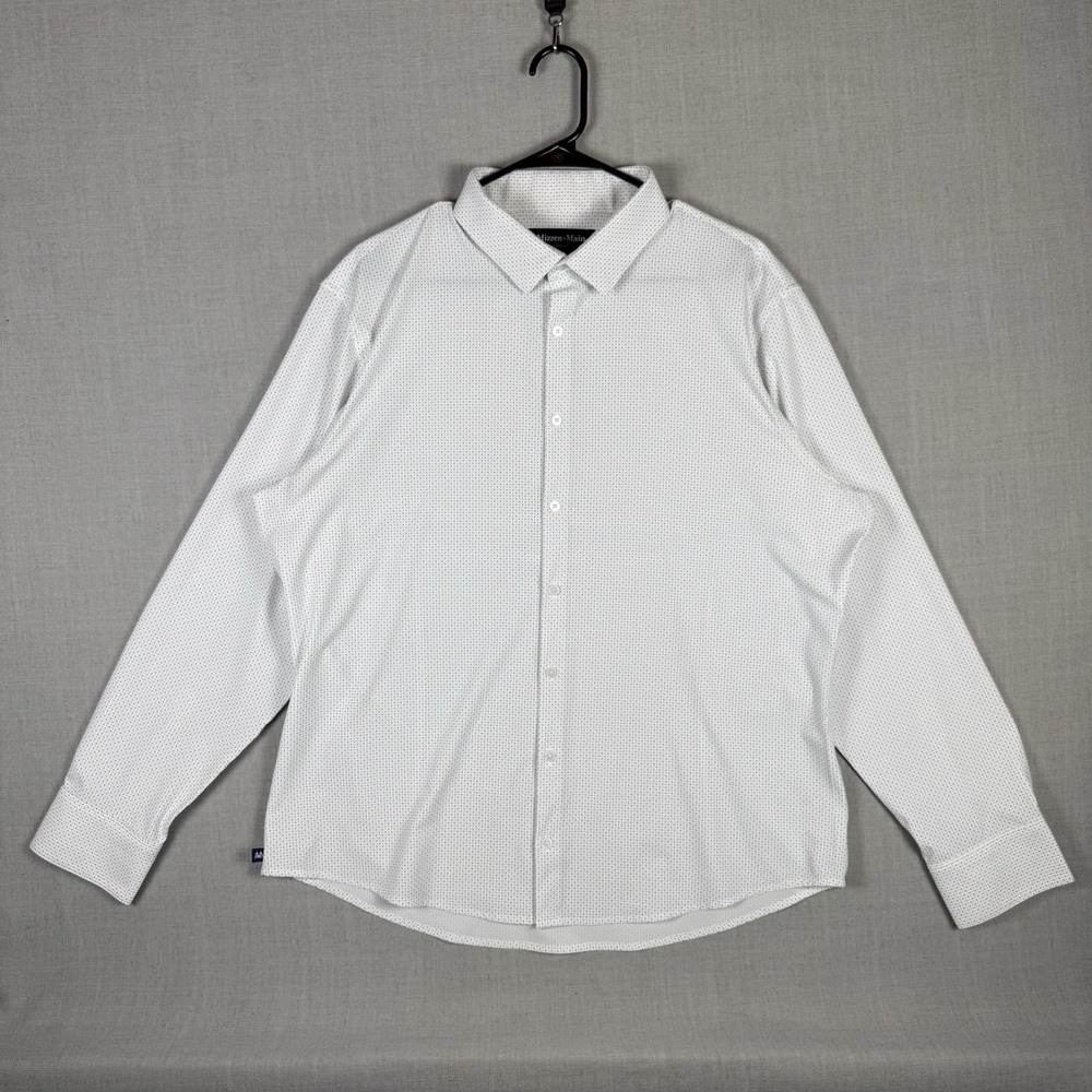 Mizzen + Main Shirt Mens XL Leeward WhiteTrim Fit No Tuck Performance Geometric